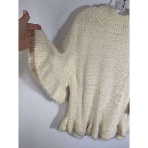 II Sisters Turtleneck Sweater Top Soft Knit Bell Ruffle Sleeve Cream Medium - Picture 5 of 7